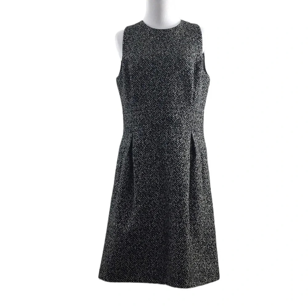 Michael Kors Black White Herringbone Wool Sheath Dress Womens 10 Sleeveless‎